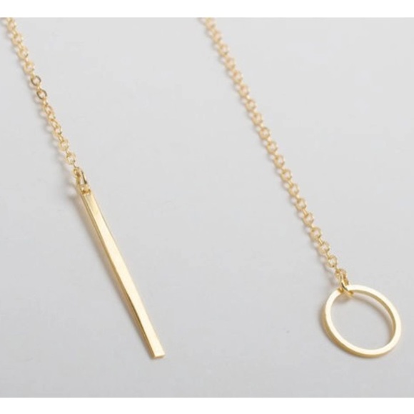 Dainty Gold Toned Circle Drop Lariat Necklace - Picture 7 of 8